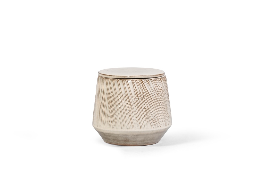 Flowerpot cream glazed with cover - scented - in black gift box - Ø20x19cm - 1ext. cot. wick. - p 2