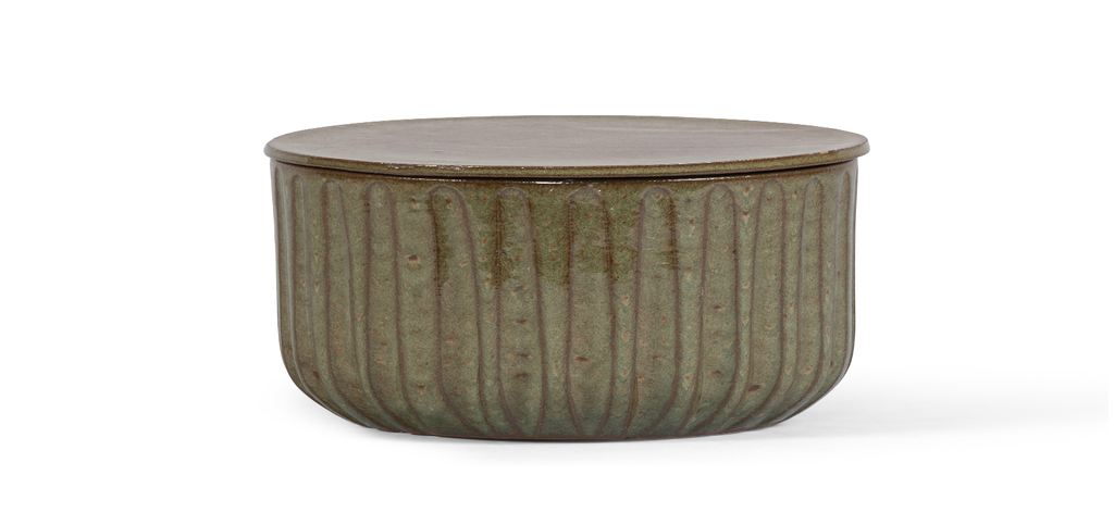 Bowl striped green glazed with cover - scented - in black gift box - Ø26x 12cm - 1 ext.cot.wick - p 2