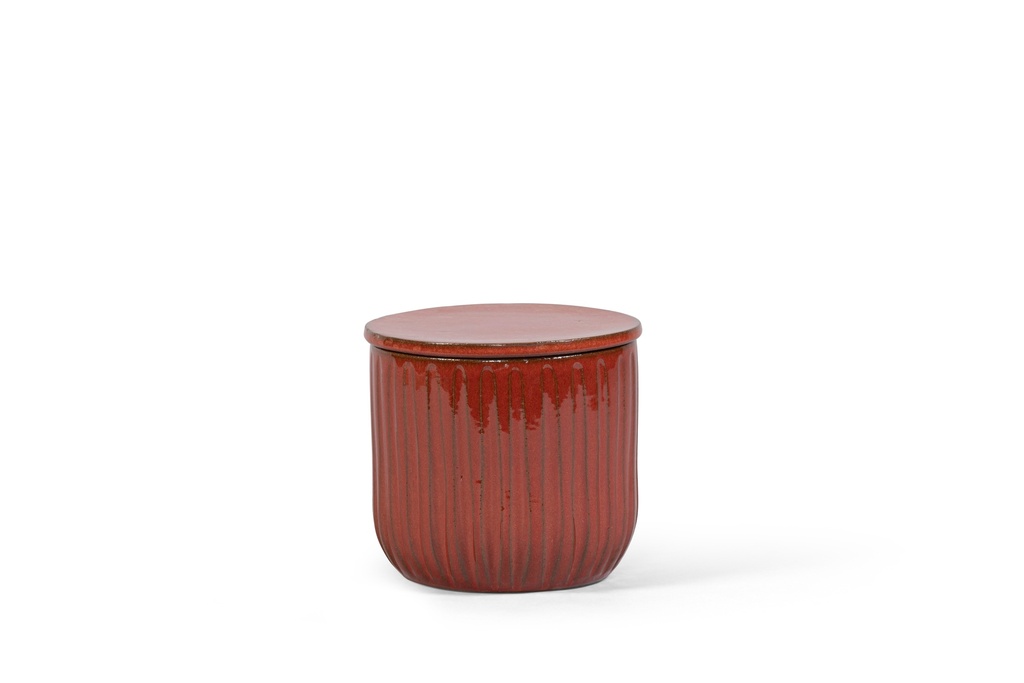 Flowerpot striped red glazed with cover - scented - in black gift box - Ø16 x 15cm - 1 ext.cot.wick - p4