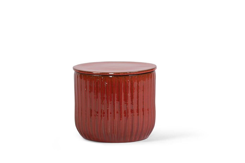 Flowerpot striped red glazed with cover - scented - in black gift box - Ø20x19cm - 1 ext.cot.wick - p 2