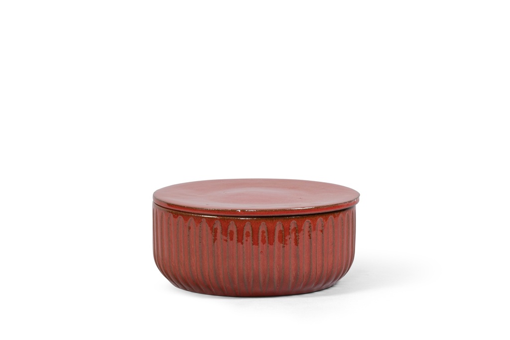 Bowl striped red glazed with cover - scented - in black gift box - Ø26x12 - p2