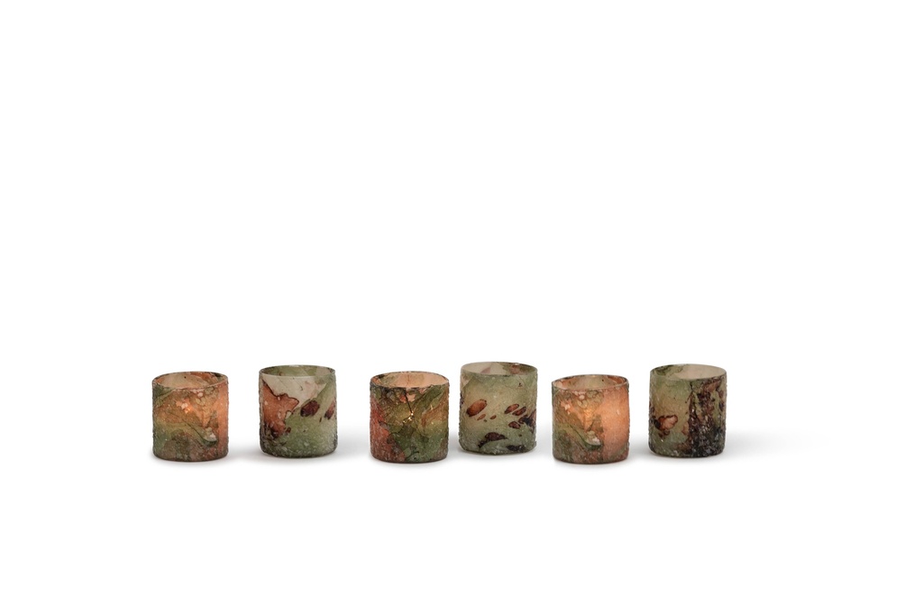 Votive glass mosaic green/ochre - Ø7 x 8cm - p 6