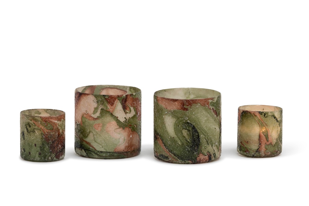 Vase glass mosaic green/ochre - set of 2- Ø10x 10cm -Ø15x 15cm - p 1