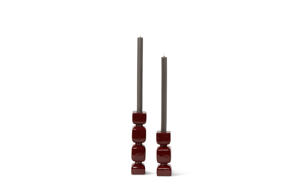 Taperholder aluminium enamel burgundy set of 2 - 5x5x16 cm - 5x5x23 cm - p 2