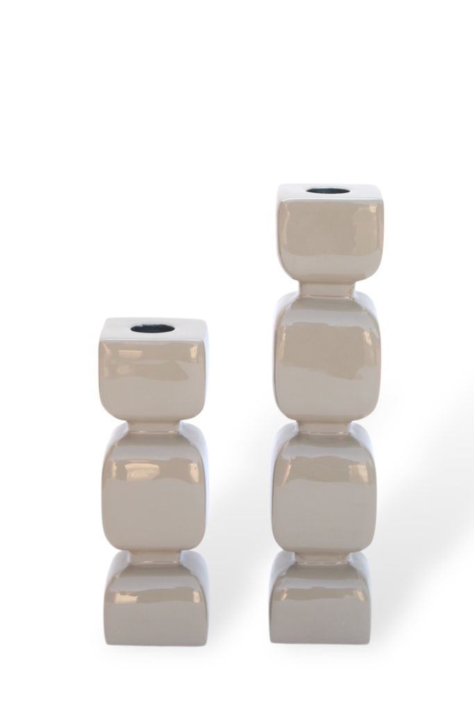 Taperholder aluminium enamel sand  set of 2 - 5x5x16 cm - 5x5x23 cm - p 2 