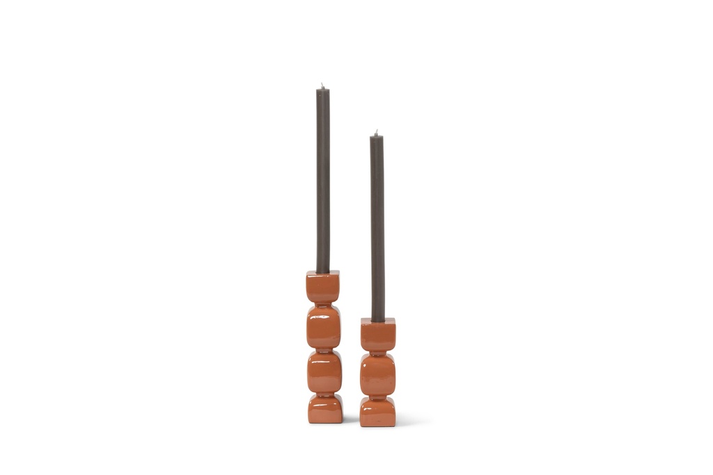 Taperholder aluminium enamel brown  set of 2 - 5x5x16 cm - 5x5x23 cm - p 2 
