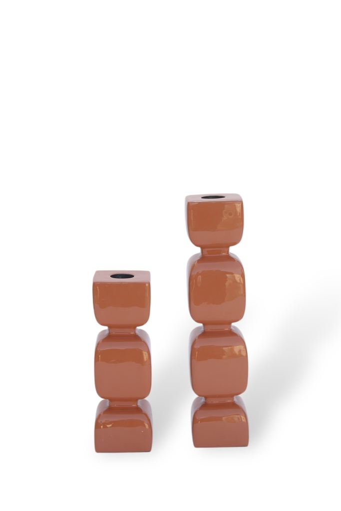 Taperholder aluminium enamel brown set of 2 - 5x5x16 cm - 5x5x23 cm - p 2