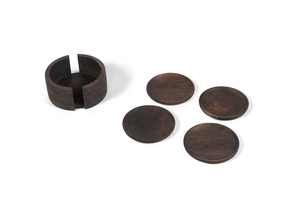 Wooden coasters with stand natural oiled - set of 4 - Ø12 x 5cm - p 2