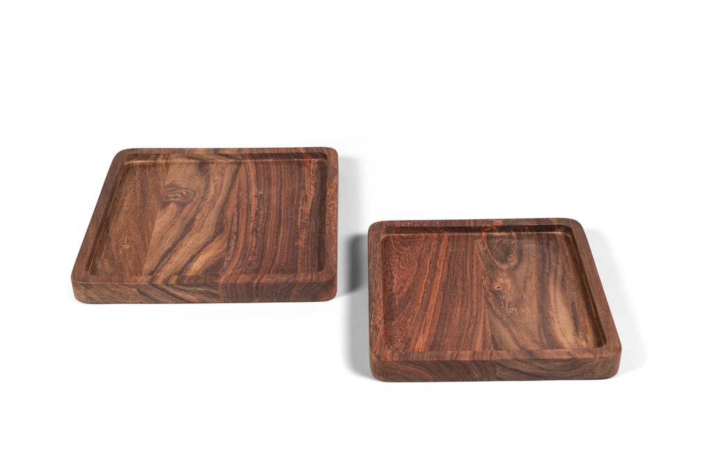 Wooden square tray natural oiled - set of 2 - 23x23x2.5cm - 27x27x2.5 - p 1