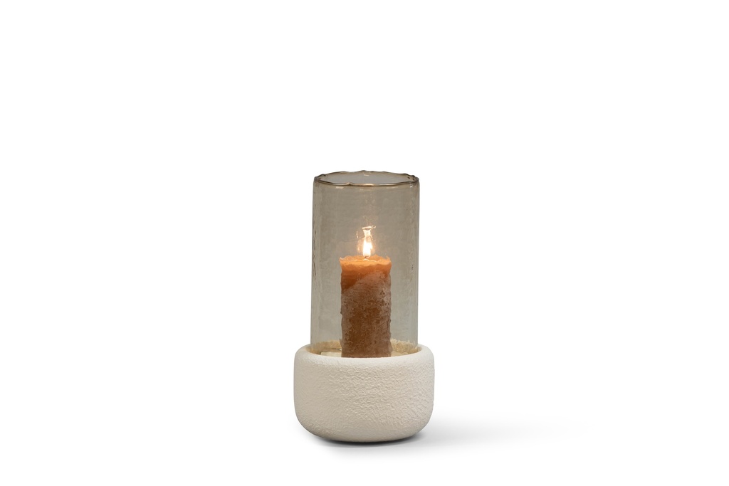 Hurricane textured stone ivory with hammered brown luster glass small - Ø20x35 cm - p 2