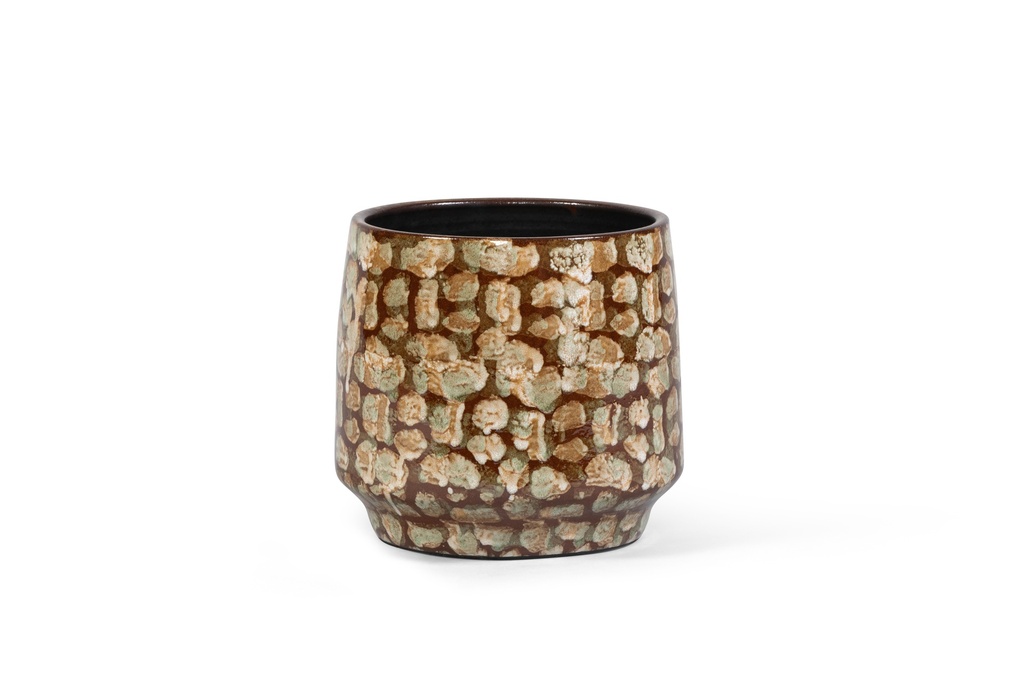 Flowerpot reactive glazed brown with green dots medium - Ø24x 24cm - p 2