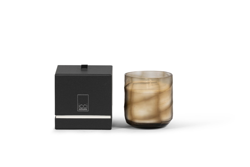 Scented candle t-light holder handcutted smoke/clear medium - Ø12 x 13cm - 2 int.cot.wicks - p 4