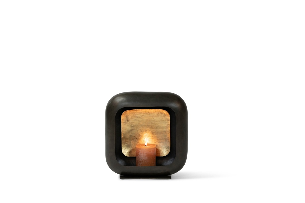 Standing square candle holder nickle antique/gold antique leafing - medium - 29,5 x 11,5 x 31 cm - p 1/4