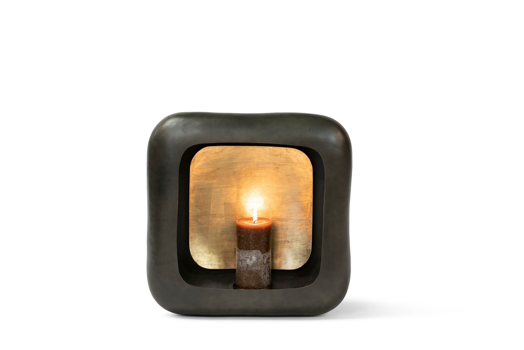 Hanging square candle holder nickle antique/gold antique leafing - large - 41,5 x 11,5 x 41 cm - p 1/3