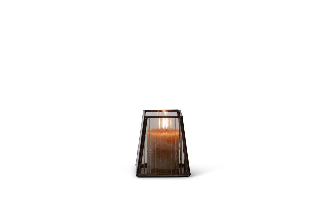 T-light holder copper antique with copper stripe glass - 12 x 12 x 13,5 cm - p 4/12