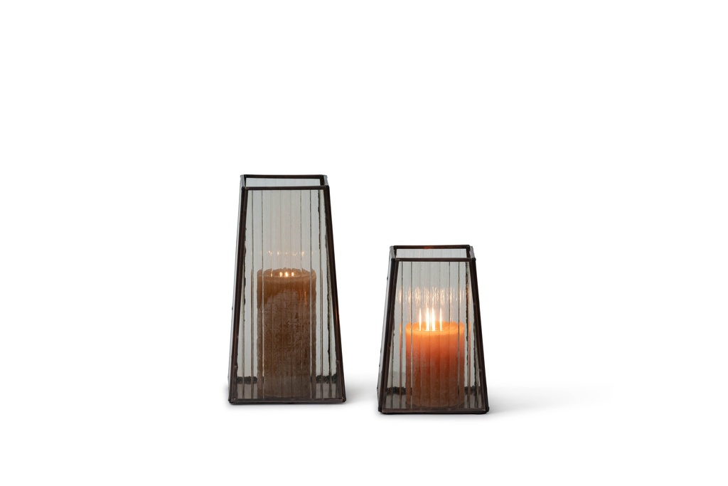 Set of 2 hurricanes copper antique with copper stripe glass - 13 x 13 x 18,5 cm / 14 x 14 x 26 cm - p 1/6
