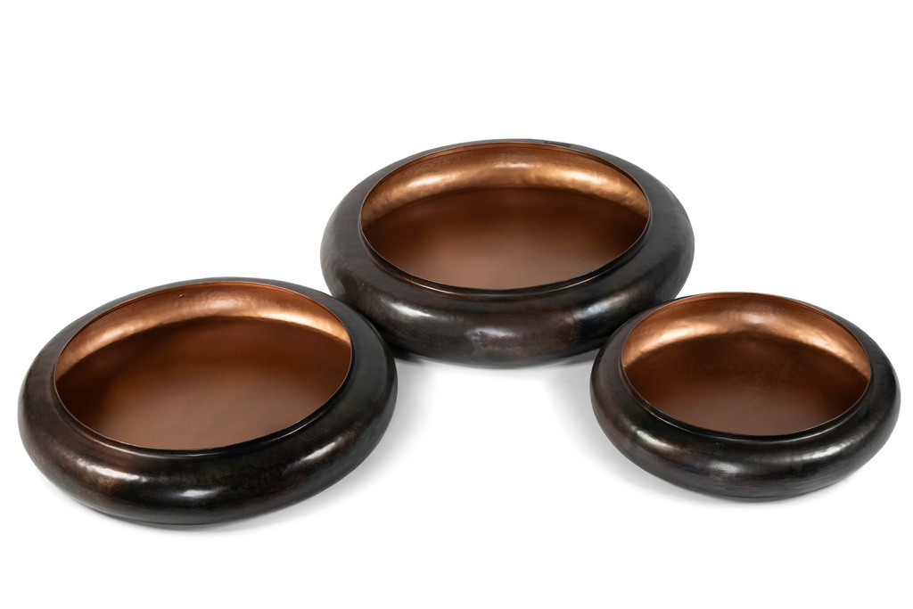 Bowl antique copper set of 3 (wallhanger) - Ø49 x 10 cm / Ø61 x 11 cm / Ø68 x 13,5 cm - p 1