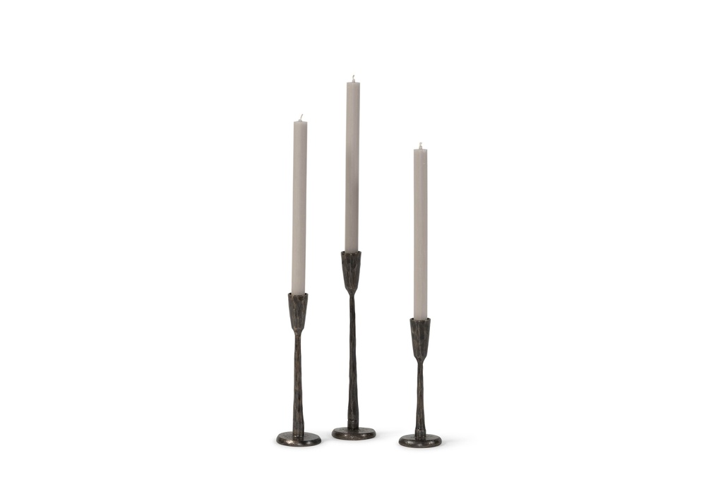 Handforged taperholder bronze antique set of 3 - H 19/ H 24 / H 28 - p 1/6