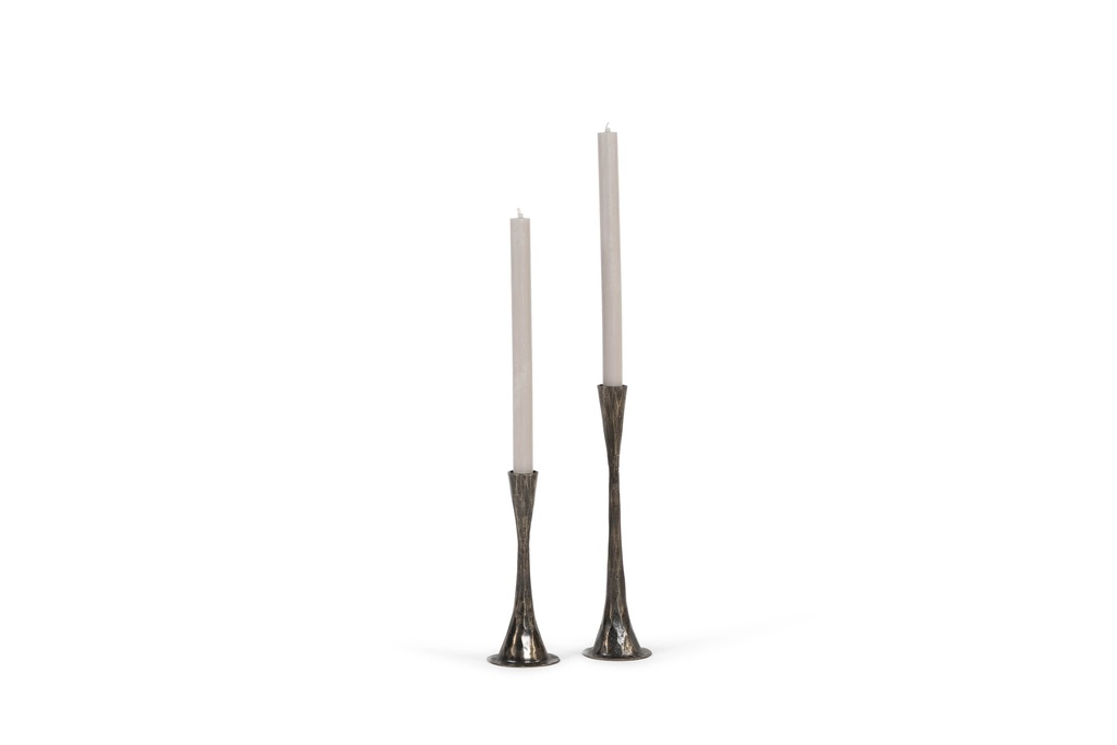 Handforged taperholder bronze antique set of 2 - H 21 / H 28 - p 1/12