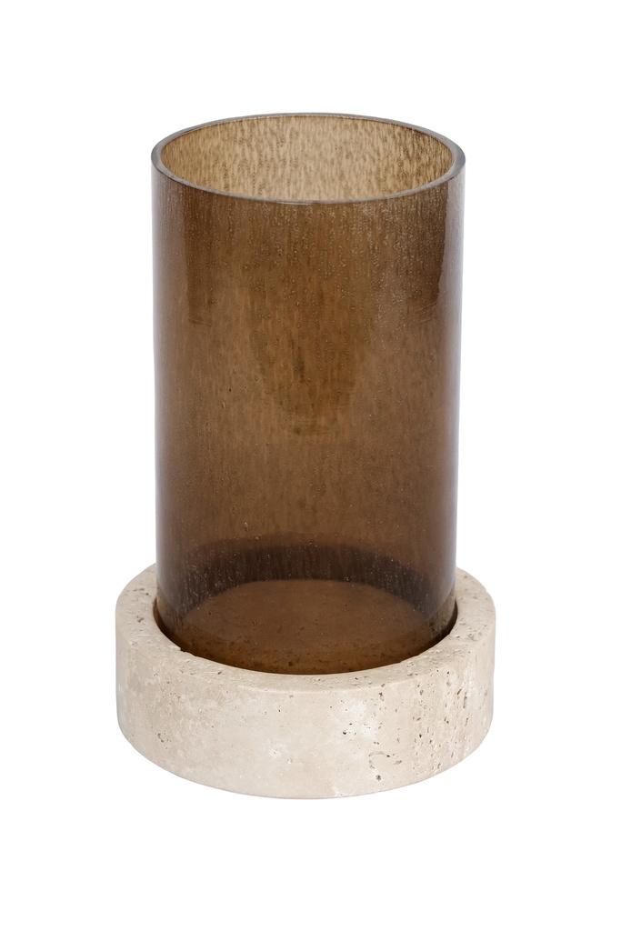 Hurricane travertine base with brown glass small - Ø13 x 20 cm - p 1