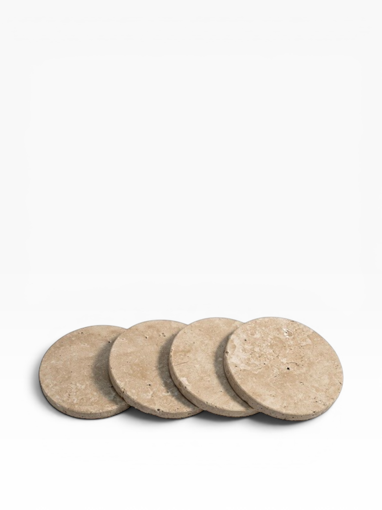 Round coaster beige travertine set of 4 - Ø10 x 1 cm - p set