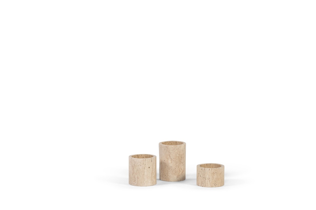 Candle holder beige travertine- set of 3 - candle Ø4,4 - Ø6,25 x 5 - 7,5 - 10 cm - p 1/6 set