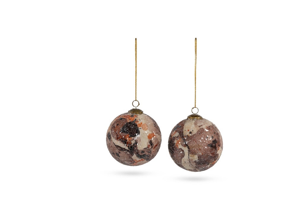 Boll crackeled glass X-mass burgundy/creme large - Ø12 cm - p 2 / 20