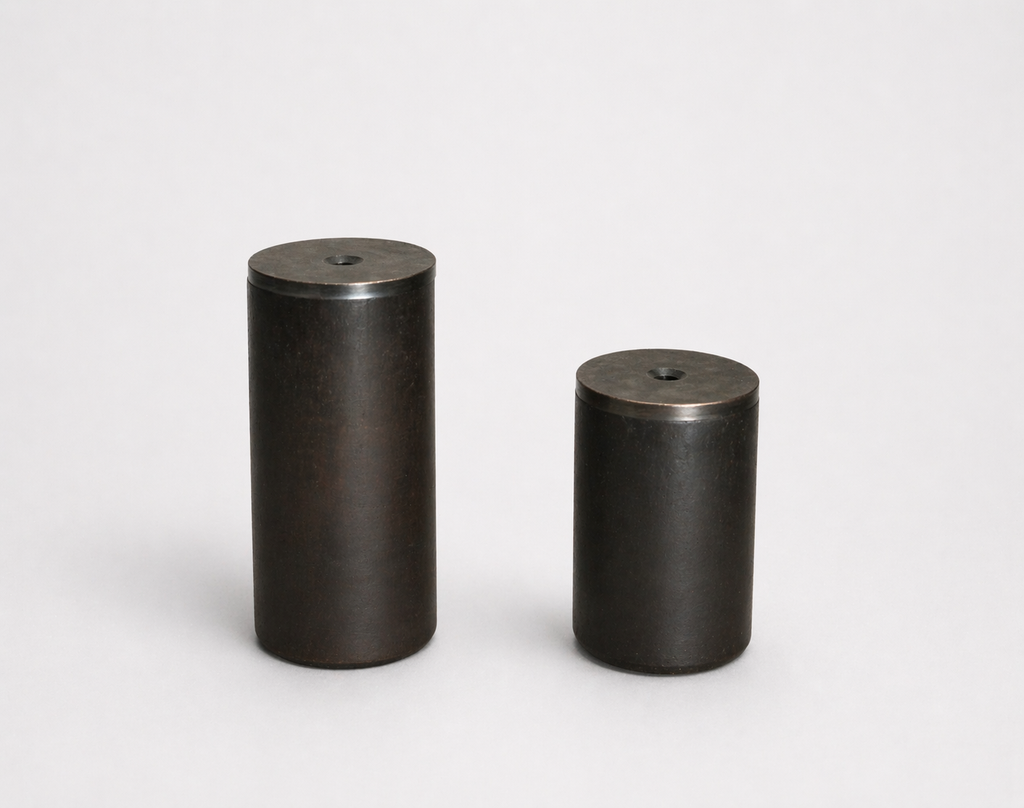 Fine taperholder walnut base copper antique top - set of 2 - Ø5,5 x 8 - 12,5 cm - p 1/12
