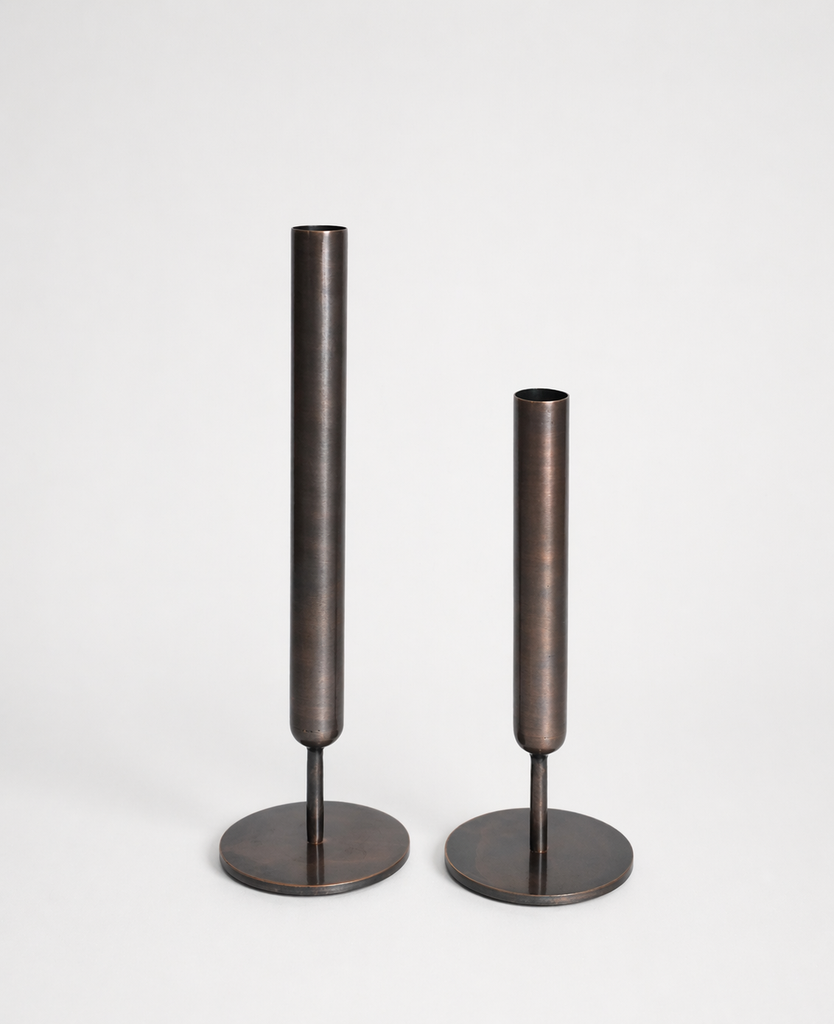 Taperholder copper antique - set of 2 - Ø10 x 22 -30 cm - p 1/ 12