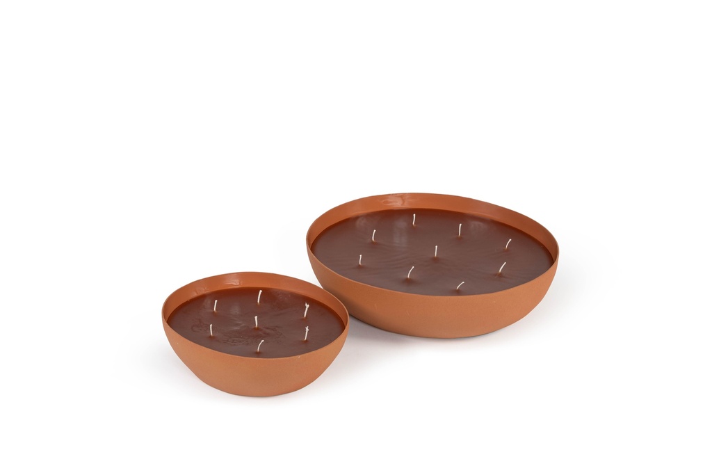 Multiwick indoor candle bowl organic mat outside/enamel inside orange large - 34.5 x 29 x 8.5 cm - 9 wicks - p 2