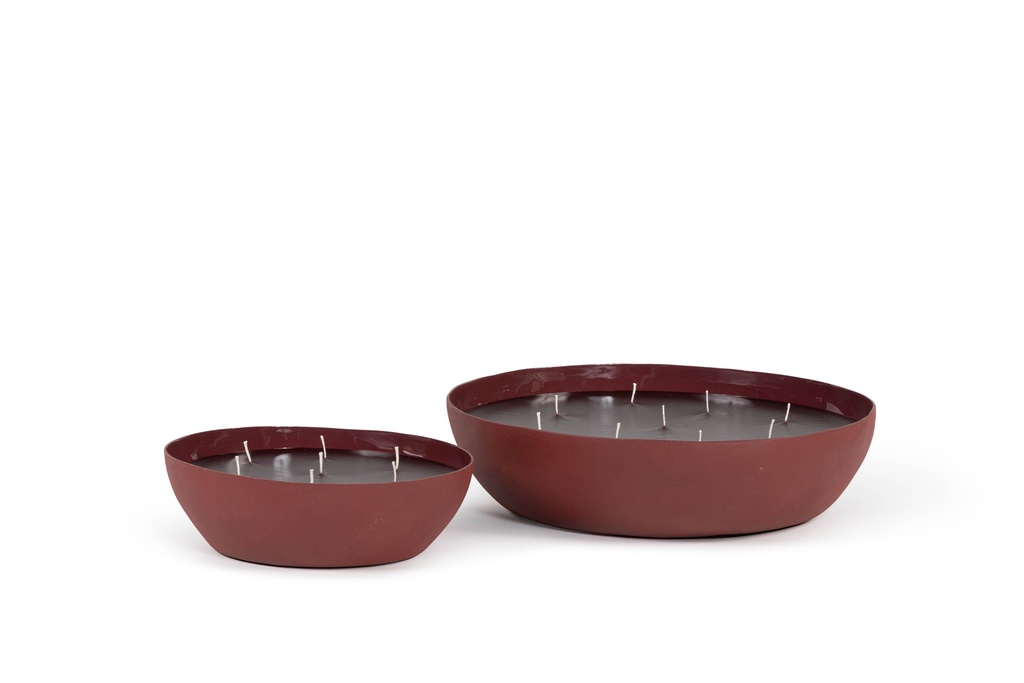 Multiwick indoor candle bowl organic mat outside/enamel inside burgundy medium - 24.5 x 21 x 8.5 mc- 7 wicks - p 2