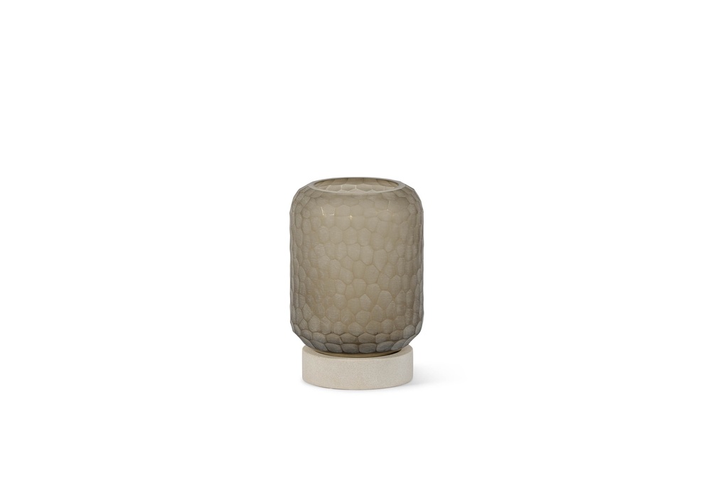 Hurricane cocoon cutted light smoke with stone base small - Ø14 x 23 cm - p 1/2