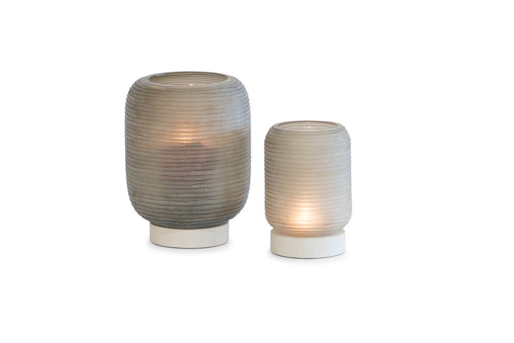Hurricane cocoon cutted light smoke with stone base large - Ø20 x 29 cm - p 1
