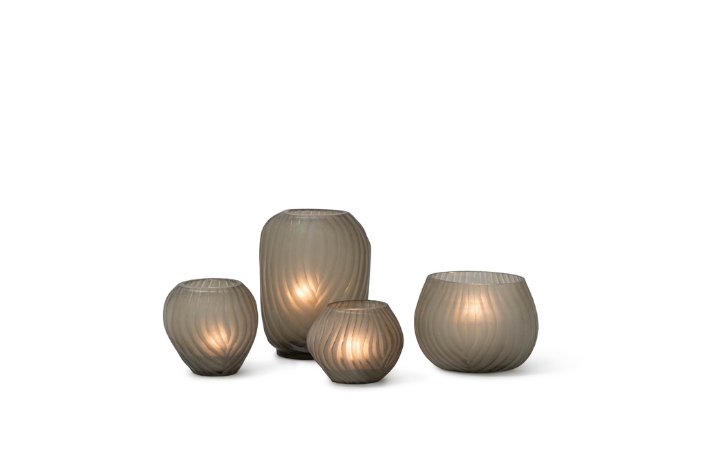 T-light holder vertical organic cutting light smoke - 10 x 8.5 x 10 cm - 4/24