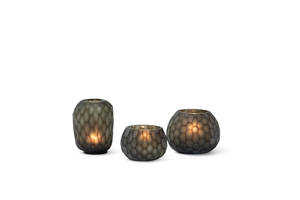 T-light holder faceted cutting smoke - 13 x 10 x 9.5 cm- 4/24