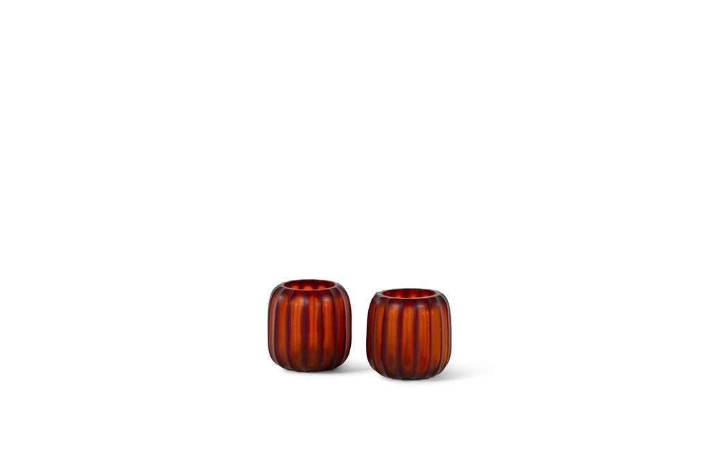 T-light holder vertical ribbed red/orange - Ø9 x 9cm - p 2