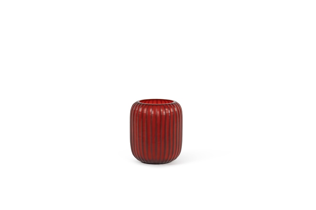 Mouthblown vase vertical ribbed red/orange medium - Ø20 x 24 cm - p 1