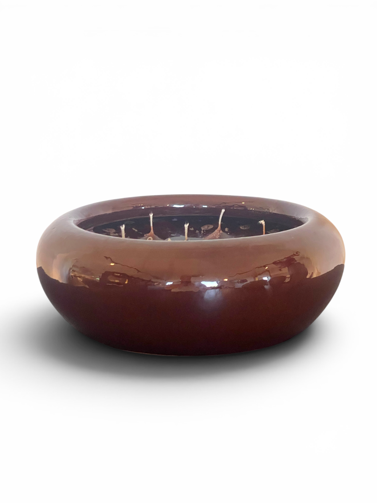 Bowl glazed brown small indoor - Ø 28 x 10cm - 7 int.cot.wicks - p 2